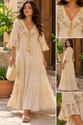 Robe Longue Bohème Brodée ✨