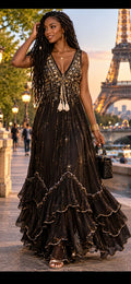 ✨ Robe longue noire & dorée ✨