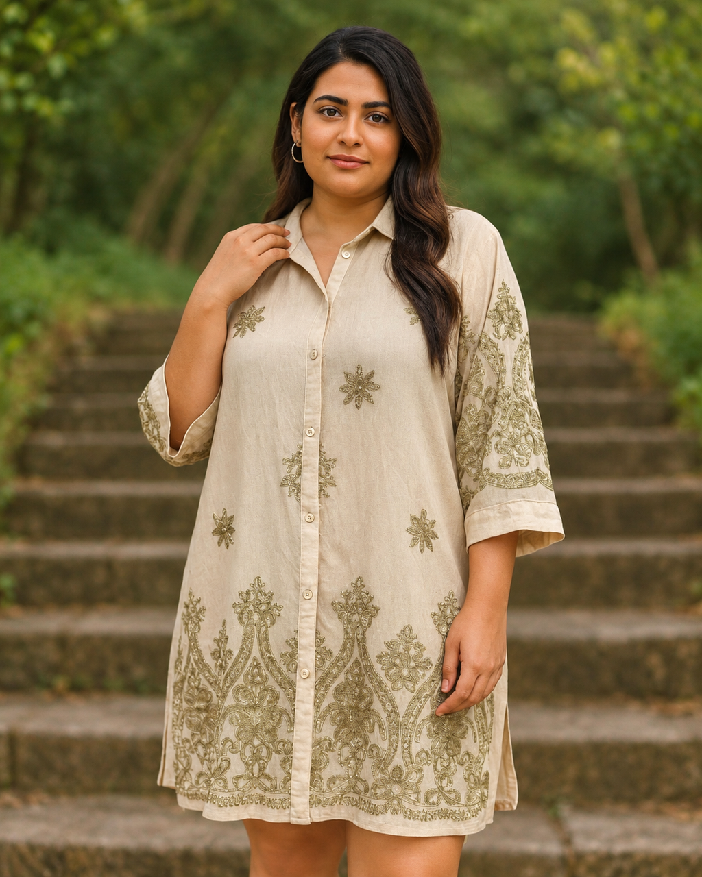 Robe chemise brodée bohème