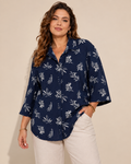 Chemisier coton lin brodé (manches 3/4)
