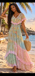 Robe longue bohème pastel
